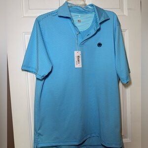 Fairway & Greene MEDIUM Owens Stripe Tech Polo Shirt Blue Stripes NWT